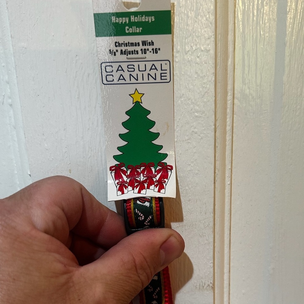 Casual Canine Christmas Candycane Dog Collar - Green and Red 6-16” Small
